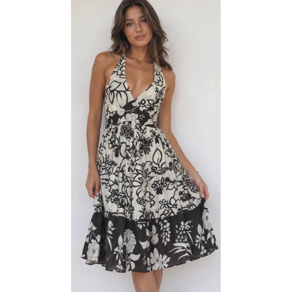 Vintage‎ Y2K Speed Control Tiered Babydoll Halter Midi Dress Size S Forest Fairy